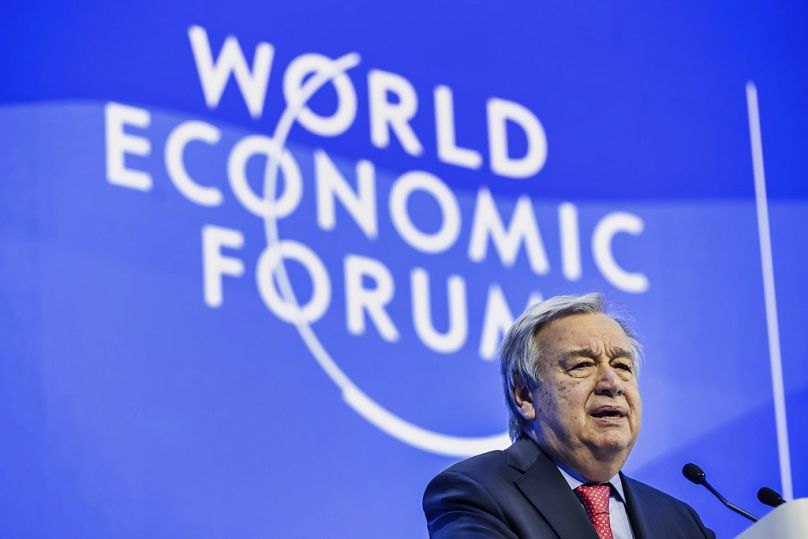 United Nations Secretary-General Antonio Guterres speaks during the 53rd annual meeting of the World Economic Forum, WEF, in Davos, Switzerland