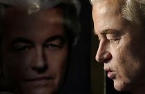 FILE - Geert Wilders, leader of the Party for Freedom, known as PVV, answers questions to the media 22/11/23.