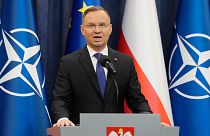 Poland's President Andrzej Duda gives a statement to the media in Warsaw, Poland, Wednesday Jan. 10, 2024