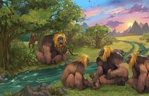 Cette illustration représente Gigantopithecus blacki dans une forêt de la région de Guangxi, dans le sud de la Chine. 