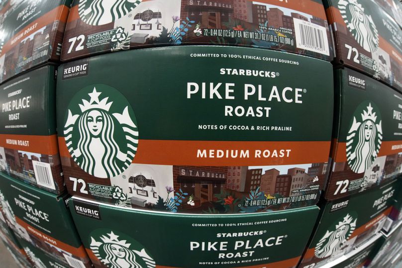 Starbucks Pike Place Roast K-Cup Pods are displayed in a Costco Warehouse.