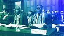 South African Ambassador Vusimuzi Madonsela and Minister of Justice Ronald Lamola during the opening of the hearings at the ICJ in The Hague, 11 January 2024
