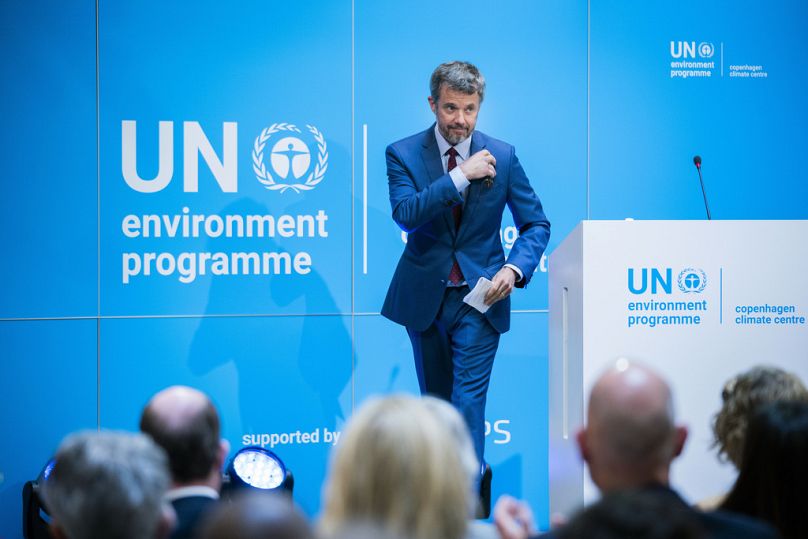 Denmark's Crown Prince Frederik walks on stage, during the opening of the United Nation's new Climate Centre in 2022