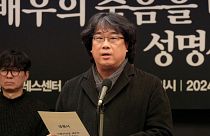 Bong Joon-ho speaks during a press conference demanding an investigation into the case for the death of the late actor Lee Sun-kyun in Seoul, South Korea, Jan. 12, 2024
