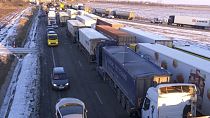 Trucker blockieren den Verkehr in Rumänien am 12.1.24