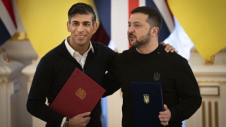 Rishi Sunak mit Wolodymyr Selenskyj in Kiew in der Ukraine am 12. Januar 2024