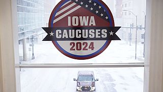 Una pegatina de los caucus en Iowa.