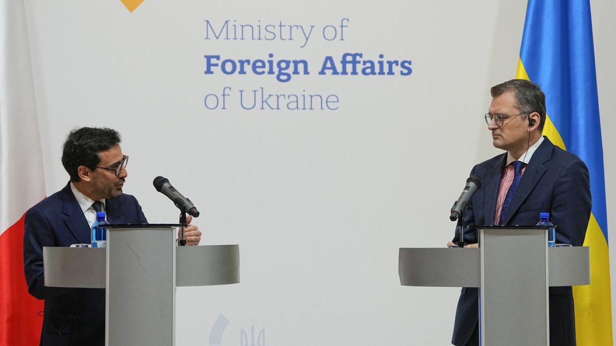 Le nouveau ministre français des Affaires étrangères et son homologue ukrainien à Kyiv, samedi 13 janvier 2024.