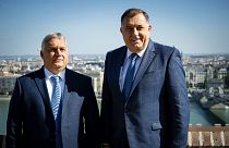Orbán Viktor miniszterelnök és Milorad Dodik, a boszniai Szerb Köztársaság elnöke a Karmelita kolostorban 2023. október 2-án