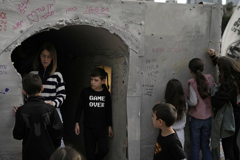 An installation simulating a tunnel in Gaza in solidarity with hostages believed to be held by Hamas, Tel Aviv, Israel, Jan 13, 2024