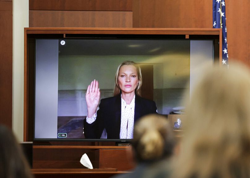 Moss, a former girlfriend of actor Johnny Depp, testifies via video link at the Fairfax County Circuit Courthouse in Fairfax, Va., Wednesday, May 25, 2022.