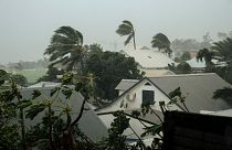Strong winds blow in the town of La Plaine Saint-Paul on the French Indian Ocean island of Reunion, Monday, Jan. 15, 2024.
