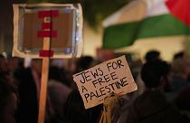 Demonstrators march during a pro-Palestinian protest, Saturday, Oct. 14, 2023, in Cincinnati.