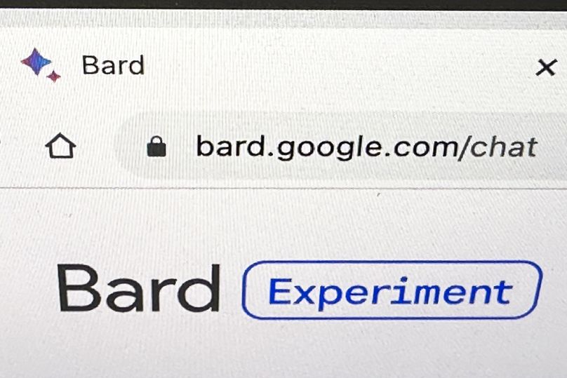 A portion of Google's Bard website is shown on a sceen in West Chester, PA, November 2023