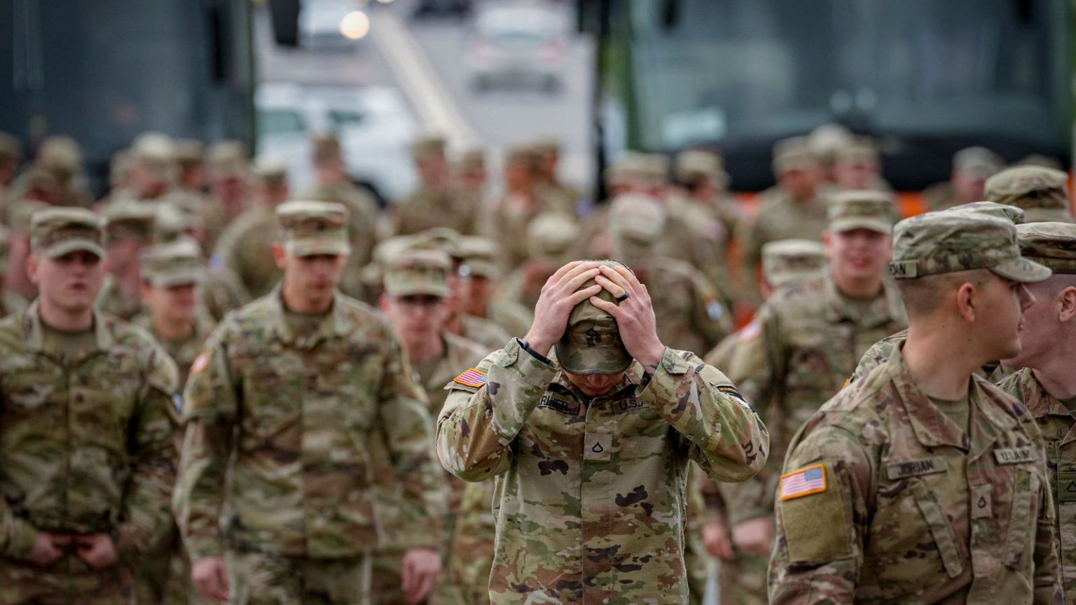 U.S. military personnel arrive for a transfer of authority ceremony from the 101st Airborne Division to the 10th Mountain Division in Bucharest, Romania, on April 5, 2023. U.S. military personnel arrive for a transfer of authority ceremony from the 101st Airborne Division to the 10th Mountain Division in Bucharest, Romania, on April 5, 2023.