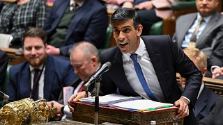  Britain's Prime Minister Rishi Sunak speaks during Prime Minister's Questions in the House of Commons, London, Wednesday Jan. 17, 2024.