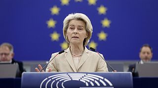 لقي رئيسة المفوضية الأوروبية أورسولا فون دير لاين خطابها في البرلمان الأوروبي- ستراسبورغ شرق فرنسا- 17 يناير 2024 
