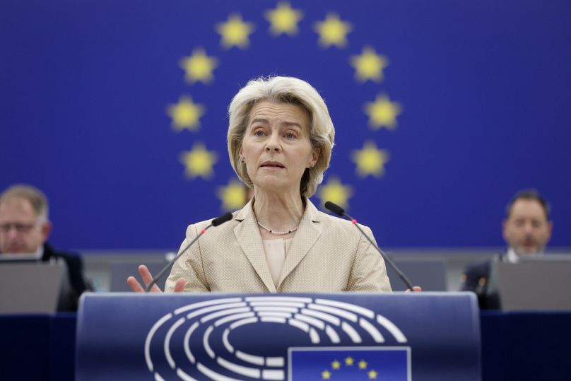 European Commission President Ursula von der Leyen delivers her speech at European Parliament in Strasbourg, January 2024