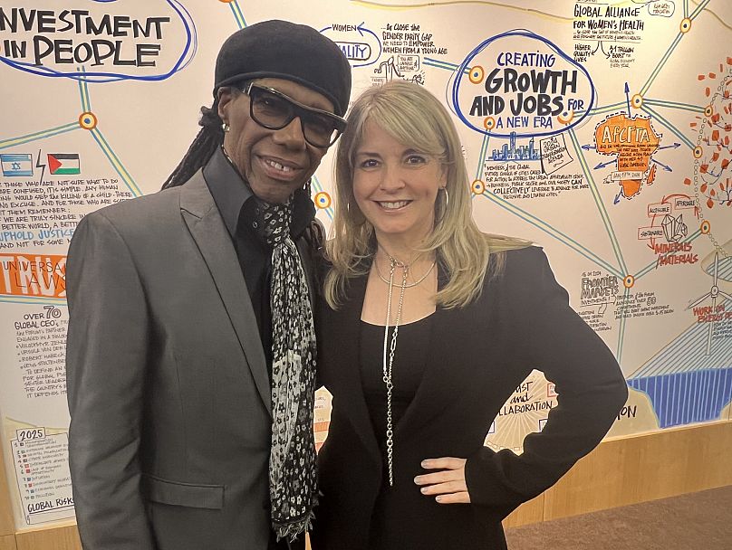 Nile Rodgers photographed with his partner Nancy Hunt at Davos 2024