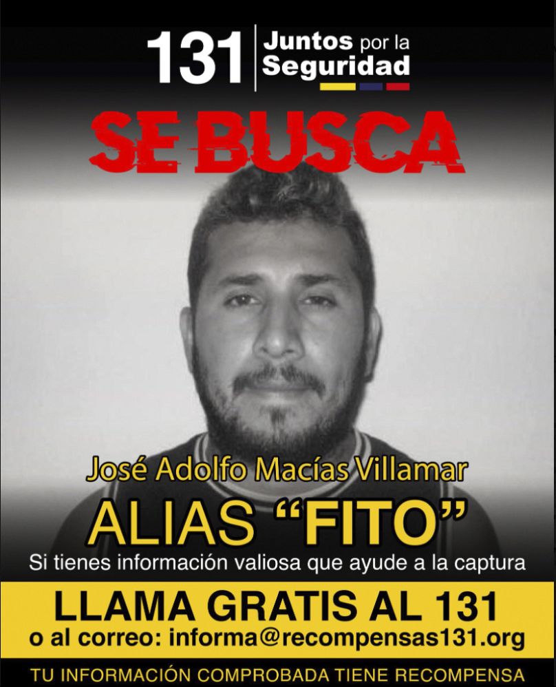 Un avis de recherche publié le mardi 9 janvier 2024 par le ministère de l'intérieur équatorien montre José Adolfo Macías Villamar, chef du gang Los Choneros.