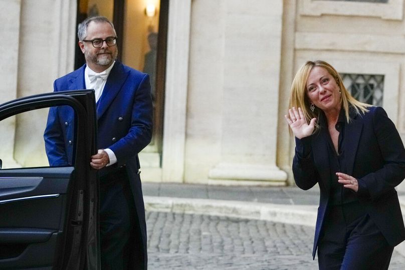 Giorgia Meloni leaves Rome's Quirinale Presidential Palace after she accepted to be the Prime Minister of the new Italian government, in Rome, October 2022