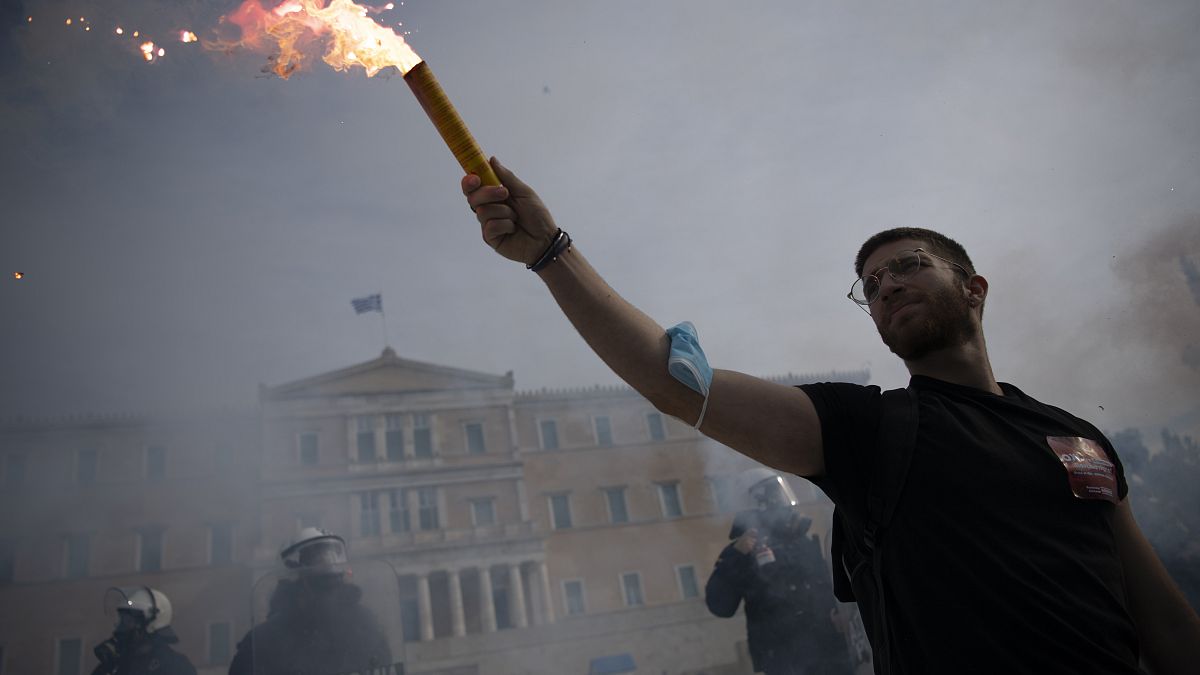 Акция протеста у здания греческого парламента, 18 января 2024 года.