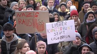 Captura de las imágenes de una manifestación en Alemania contra la ultraderecha, enero 2024.