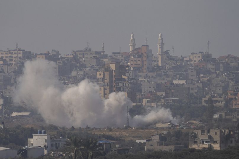 Smoke rises following an Israeli bombardment in the Gaza Strip, as seen from southern Israel, Thursday, Jan.18, 2024.