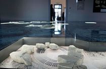 The giant marble map (Forma Urbis Romae) of the ancient Rome is shown to the media in the Archaeological Park of Mount Celio Museum overlooking the Colosseum in Rome
