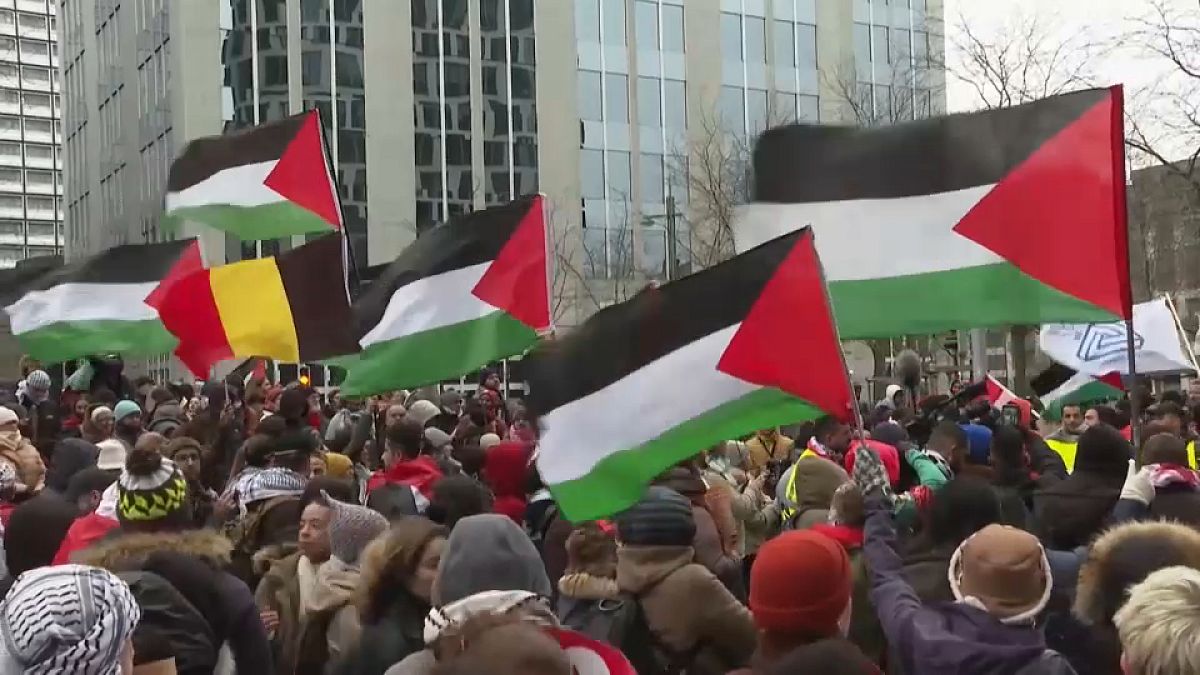 الآلاف يتظاهرون في بروكسل دعما لفلسطين-21 يناير 2024.
