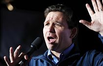 Republican presidential candidate Florida Gov. Ron DeSantis speaks during a campaign event at Wally's bar, Wednesday, Jan. 17, 2024.