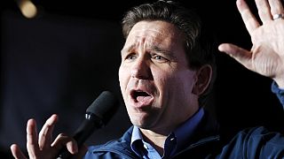 Republican presidential candidate Florida Gov. Ron DeSantis speaks during a campaign event at Wally's bar, Wednesday, Jan. 17, 2024.
