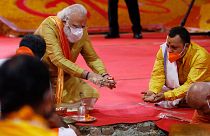 مراسم کلنگ‌زنی معبد رام توسط نارندرا مودی، نخست وزیر هند