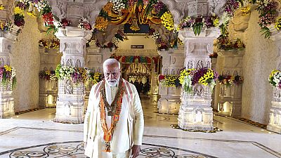 Narendra Modi lors de l'inauguration du temple hindou à Ayadhya, le 22 janvier 2024.