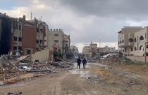 Une rue de Rimal bordée de bâtiments endommagés ou détruits, dans le nord de la bande de Gaza, mardi 23 janvier.
