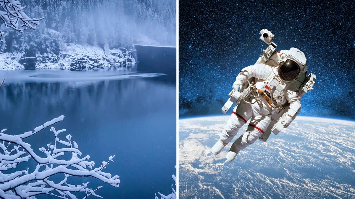 عکس تزئینی از یک فضانورد و دریاچه یخی
