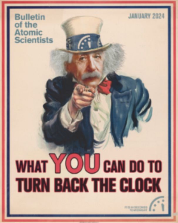 Le numéro de janvier 2024 du magazine The Bulletin of Atomic Scientists : "Ce que VOUS pouvez faire pour remonter l'horloge"