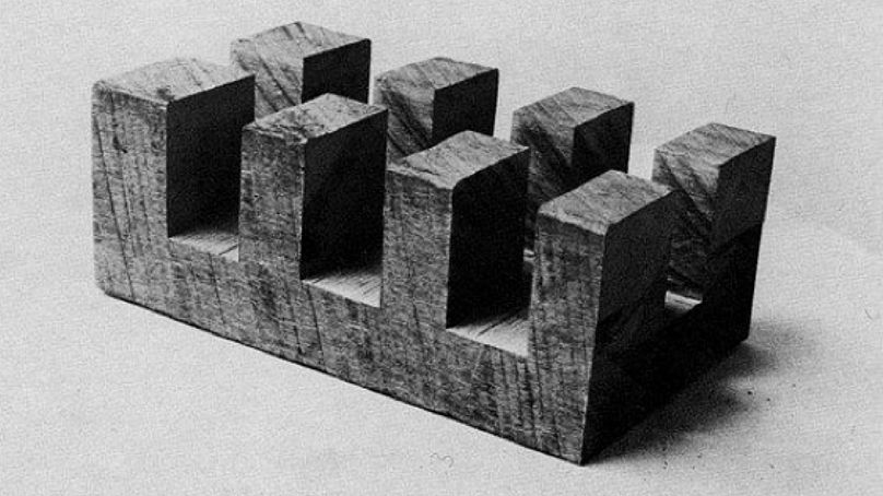 Radial-Arm-Saw (Carved wood piece) created by Carl Andre in 1959