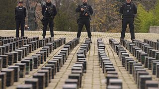 11 tonnellate di cocaina sequestrata mostrate alla stampa in una stazione di polizia a Madrid, in Spagna (12 dicembre 2023)