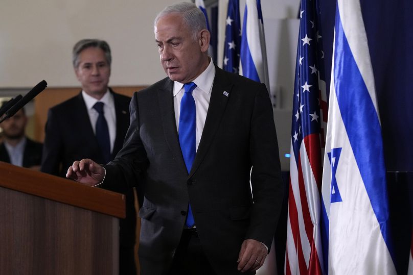 Netanjahu és Blinken amerikai külügyminiszter Jeruzsálemben, 2023 november