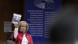 Irene Shashar, Überlebende des Warschauer Ghettos, im Europäischen Parlament in Brüssel, 25. Januar