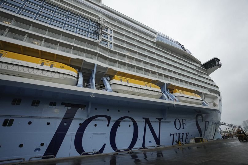 Icon of the Seas, the world's largest cruise ship, sits at dock as it prepares for its inaugural public voyage.