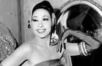 Josephine Baker poses in her dressing room at the Strand Theater in New York City, USA in 1961