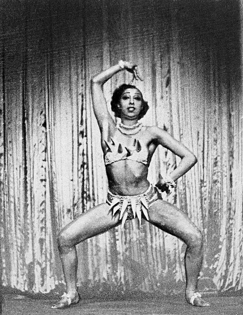 Josephine Baker strikes a pose during her Ziegfeld Follies performance of "The Conga" on the Winter Garden Theater stage in New York, Feb. 11, 1936.