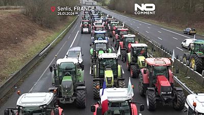 In Frankreich protestierten Hunderte von Traktoren durch lautes Hupen. 