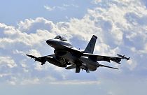 A F-16 Fighting Falcon from the 510th Fighter Squadron takes off during Red Flag 24-1 at Nellis Air Force Base, Nevada, on 25 January