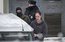  Wall Street Journal reporter Evan Gershkovich, right, is escorted from the Lefortovsky court in Moscow, Russia on Friday