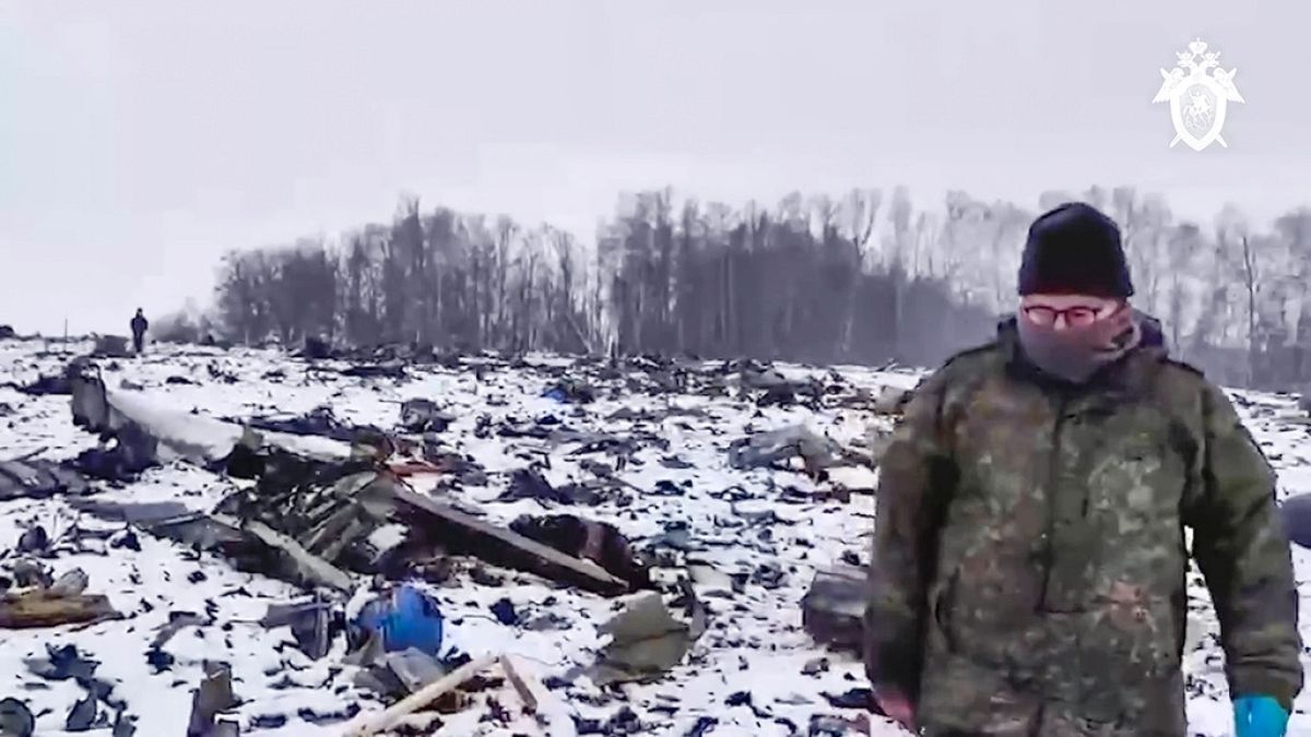 Orosz katonai repülőgép lezuhanásának helye Belgorod közelében, Oroszország, 2024. január 24.