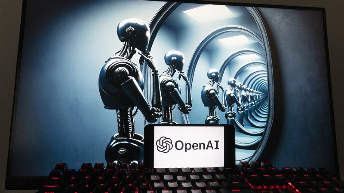 El logotipo de OpenAI en una pantalla de computadora generada por el modelo de texto a imagen Dall-E de ChatGPT, 8 de diciembre de 2023, en Boston