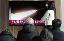 صورة لإطلاق كوريا الشمالية عدة صواريخ كروز، الأحد 28 يناير 2024.